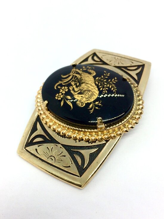 VINTAGE RAM BELT Buckle Aries Zodiac Black Gold Tone Enamel main image 9